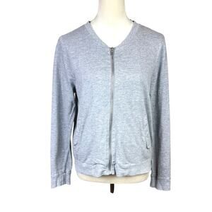 Lager 157 Gray Knit Collarless Full Zip Up Thin Simple Basic Bomber Jacket
